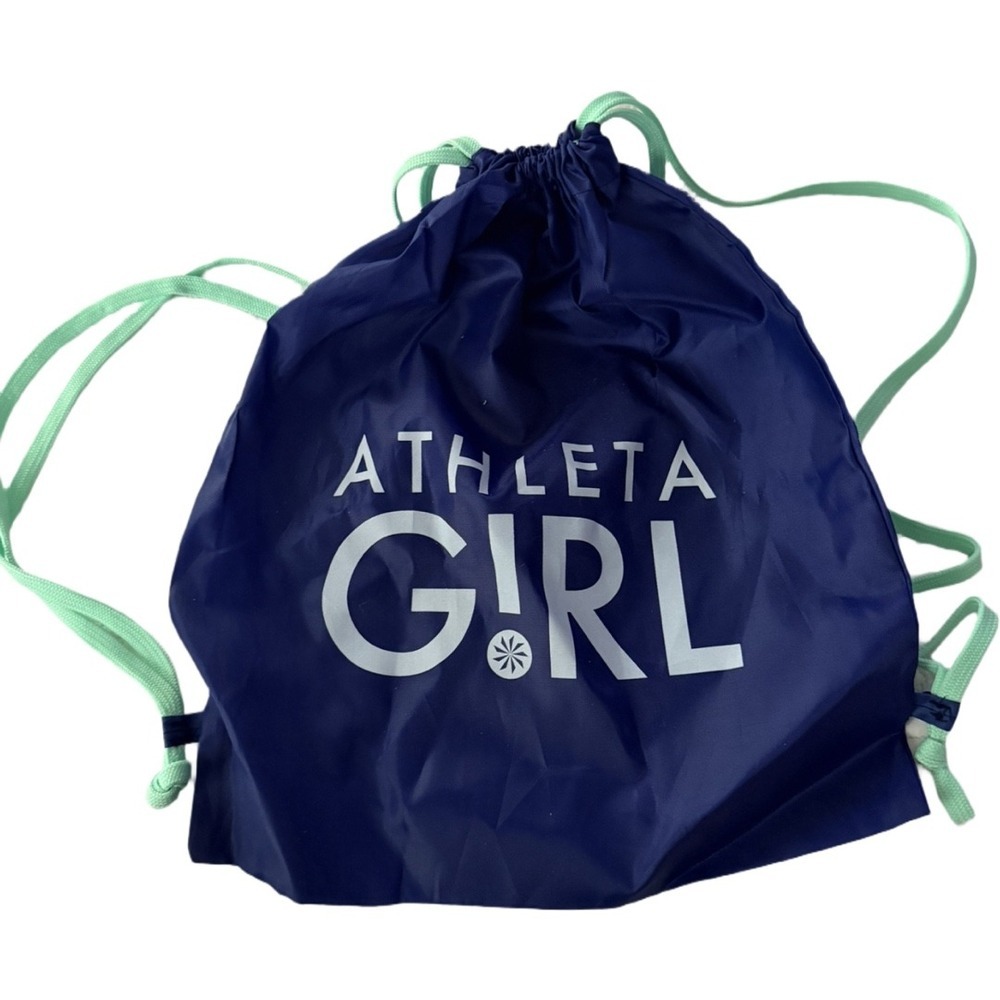 Athleta Girl Drawstring Backpack Cinch Sack Gym Dance Swim Bag Blue Mint Green